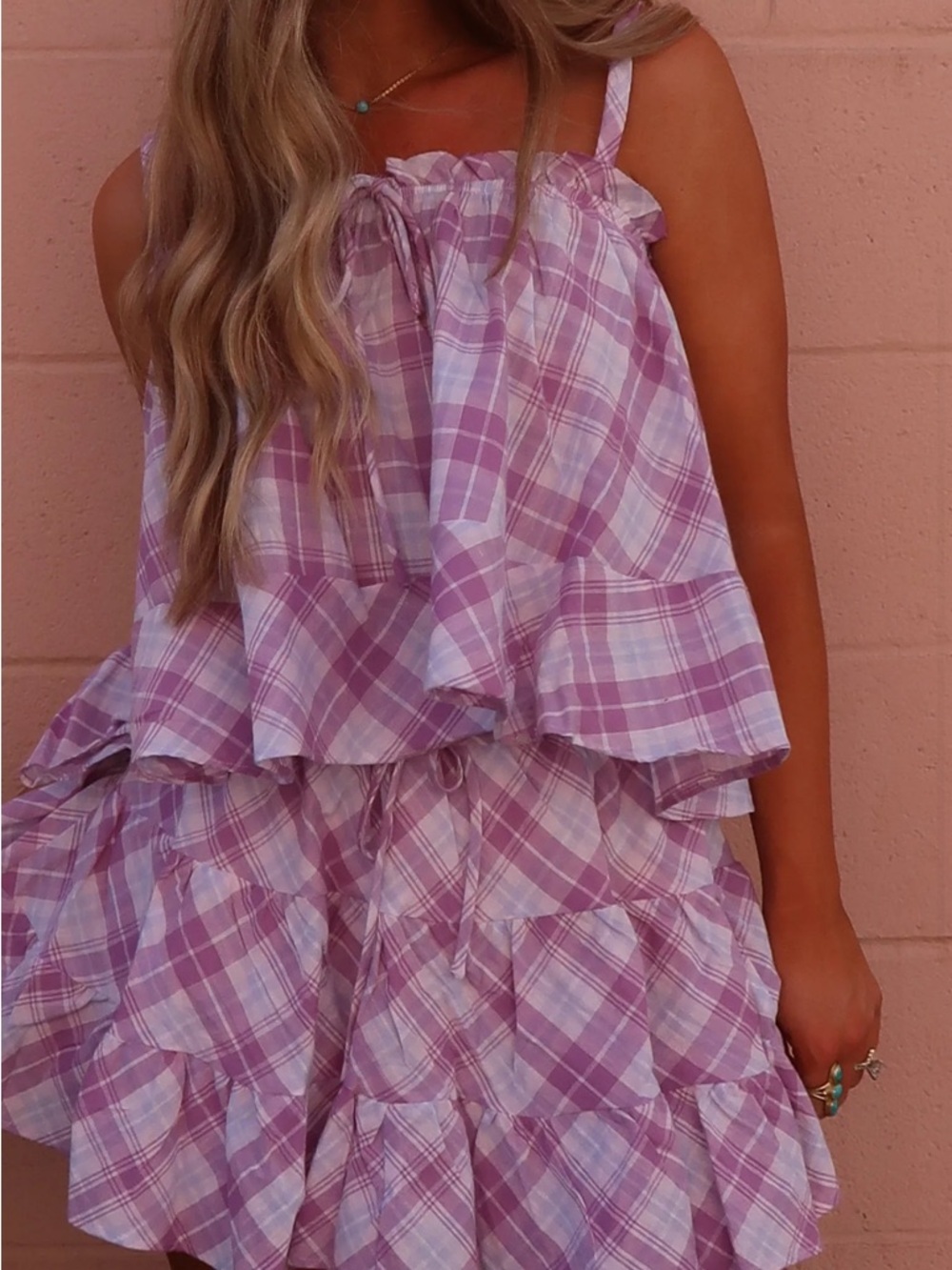 Lavender Plaid Ruffle Two-Piece Set - Picture 4 of 4